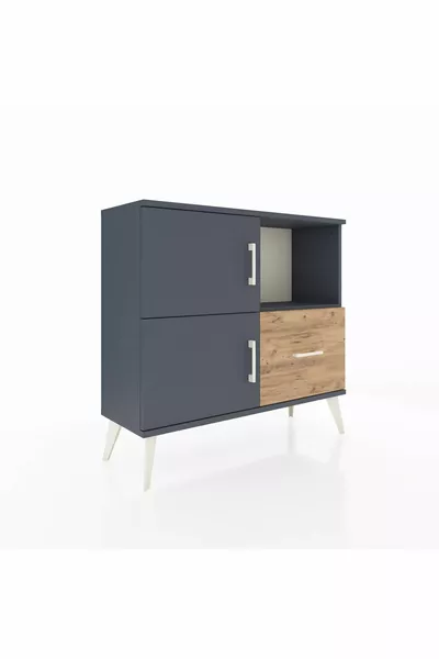 Arges Dresser with 2 Shelves, 1 Drawer, 2 Doors, Anthracite-Anthracite/Pine