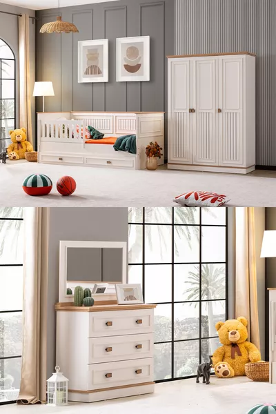 Set per Cameretta, Armadio Zenit a 3 Ante, Letto con Sponda e Cassetti, Comò