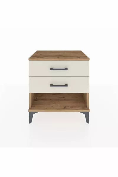 Нощно шкафче Hyperion с 2 чекмеджета, бор/мрамор