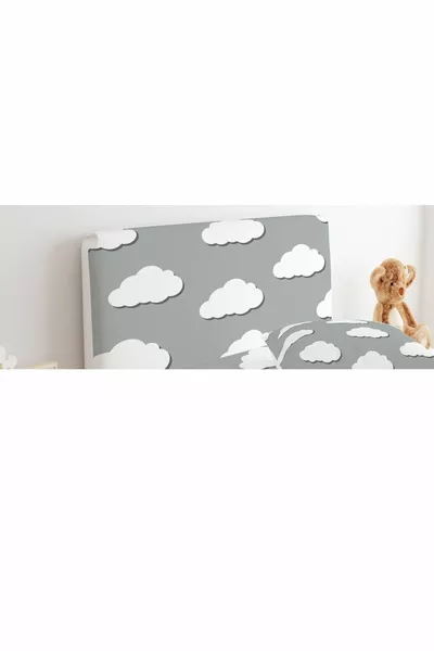 غطاء رأس السرير بأرضية رمادية وغيوم بيضاء