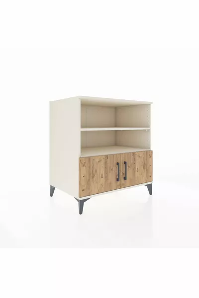 خزانة كرونوس بثلاثة أرفف وغطائين، لون حجر القمر والصنوبر