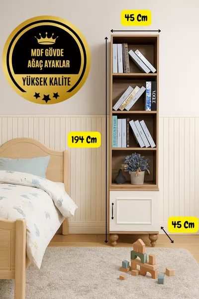 Nefes MDF Nachtkastje en Boekenplank Set | Rehau Bekleding | Beuken Poot | Moderne Elegantie bij Arion Kids