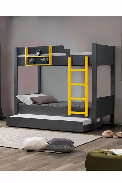 Stapelbed, Aziatisch Uitneembaar Stapelbed Antraciet - Geel