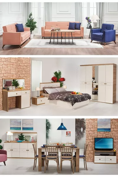 حزمة الزفاف ألتفين الثلاثية ميدي - مجموعة الجلوس / غرفة النوم / طقم غرفة الطعام