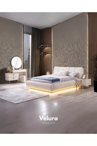 Спален комплект Tress (9-капанен ъглов гардероб + скрин + нощно шкафче + легло)