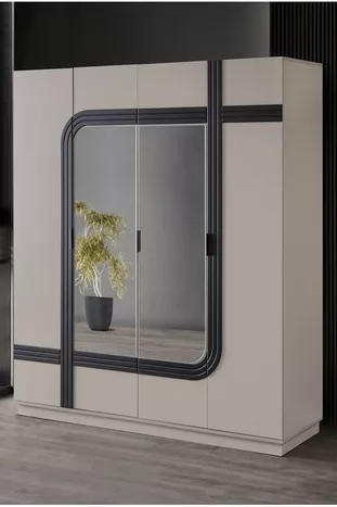 Ensemble Chambre Jeune Bali - Armoire 4 Portes, Bureau, Commode, Table de Chevet