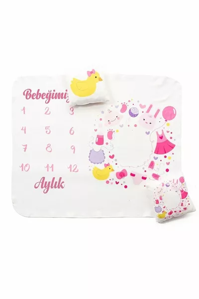 Hediyesepeti Yeni Doğan Kız Bebek Doğum Hediyesi Aylık Konsept Fotoğraf Battaniyesi