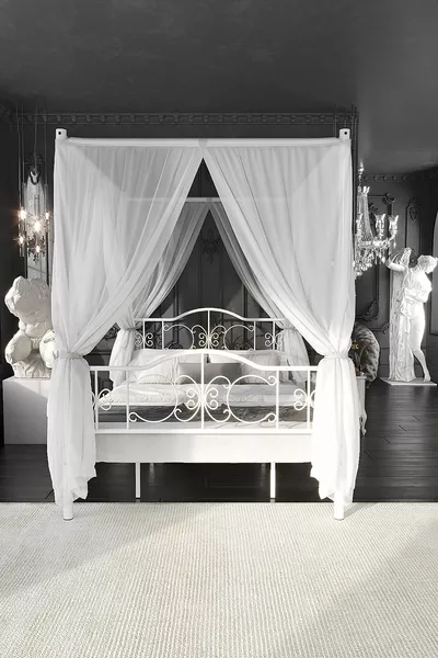 Pero Sultan Double Bed with Headboard Wrought Iron Metal Bed Frame (Without Canopy) White