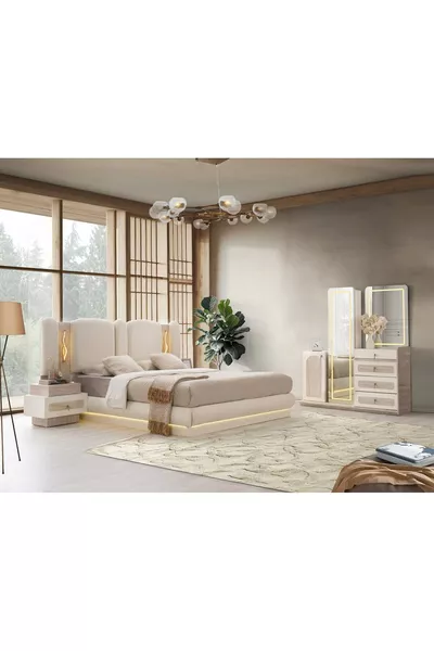 Dubai MDF Bedside LED Bedroom Set