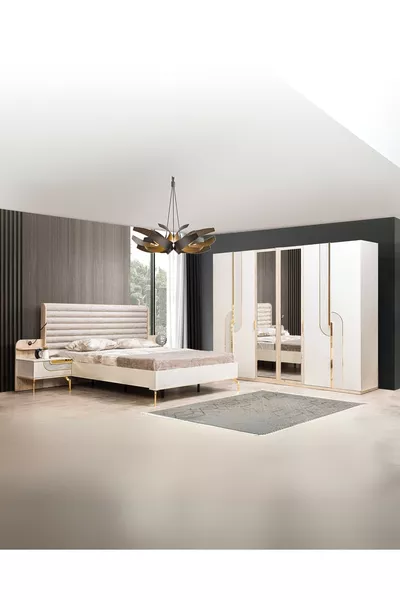 غرفة نوم يوريل (خزانة بستة أبواب - تسريحة - طاولة جانبية - سرير)