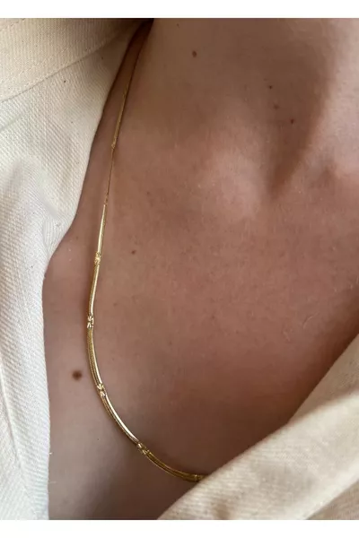 Верижка от стомана, тънка  см, италианска и Yildiz плочка, златист цвят