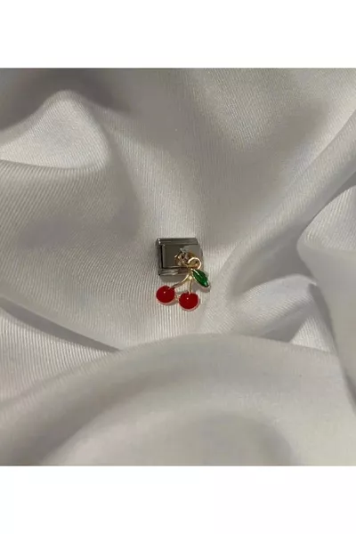 Bracciale Italiano con Charm in Acciaio a Ciliegia