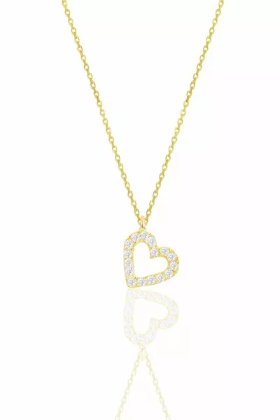 Silver Gold Plated Zircon Stone Heart Necklace gold