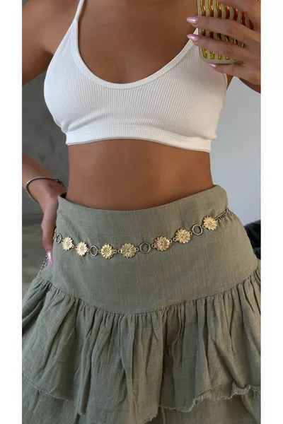 حزام سلسة للنساء بتفاصيل زهرة الأقحوان والحلقة للجسم والخصر والفستان والبنطلون والتنورة