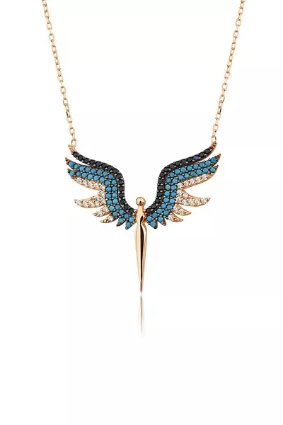 Women's Angel Model Silver Necklace with Zircon Stones