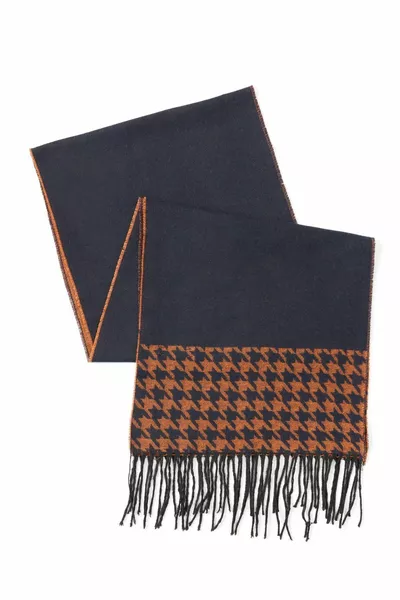 Мужской шарф тёмно-синего и оранжевого цвета с узором