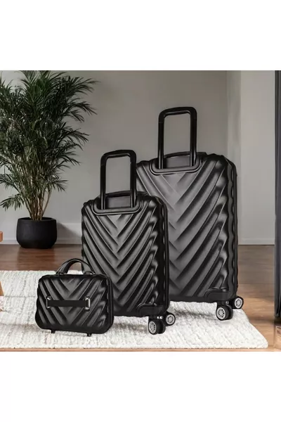 طقم حقائب لوتوس بألوان سوداء متوسطة وحجم المكياج 3 قطع