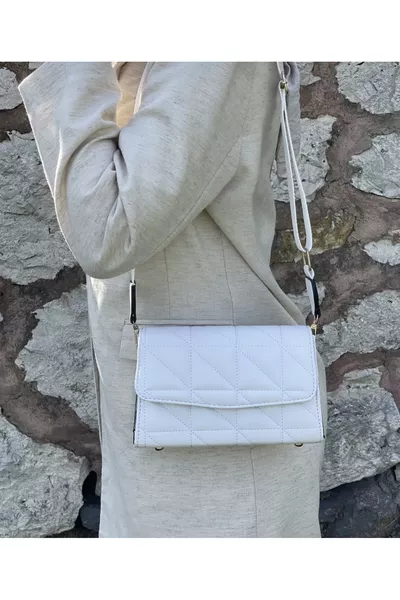 Women's White Quilted Adjustable Strap Crossbody Bag