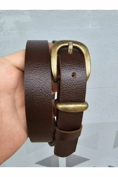 Ceinture marron foncé en cuir véritable à boucle antique