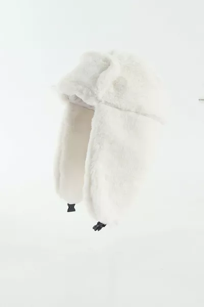 Chapeau à oreilles en fausse fourrure peluche - Blanc