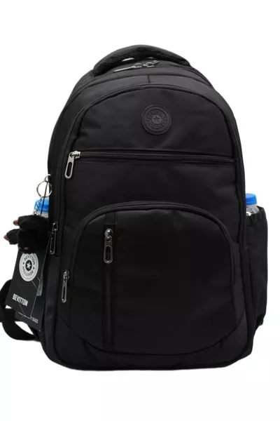 Zaino scolastico unisex nero in tessuto resistente all'acqua 