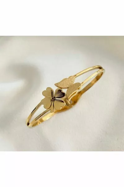 Women's Steel Butterfly Clover Cuff Bracelet