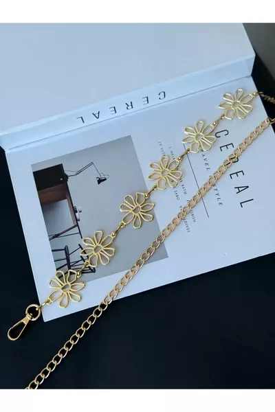 Женский пояс с цепочкой для талии, платья, брюки и юбки с золотыми цветочными деталями