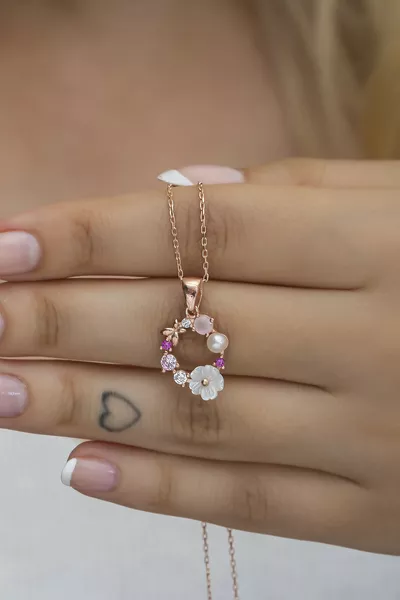  Ayar Gümüş Manolya Çiçeği Model Bahar Çiçeği Kolye