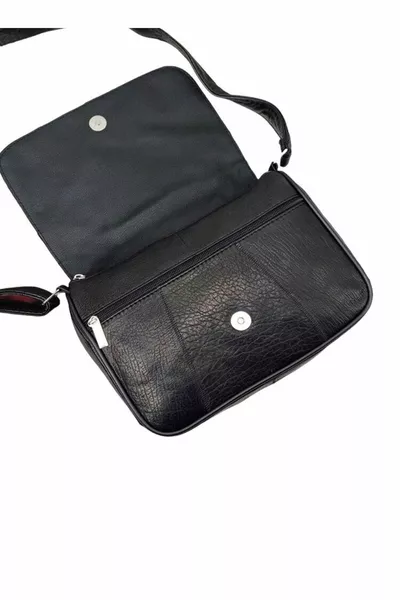 حقيبة كتف وحمالة مصنوعة من الجلد الطبيعي الأسود للنساء