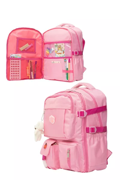 Korean Style Orthopedic Special Design Multi-Pocket Waterproof New Generation School Bag for Girls with Accessories