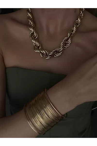 سوار سلكي سميك من فولاذ l، قابل للتعديل، يمكن استخدامه أيضًا كسوار ذراع ذهبي