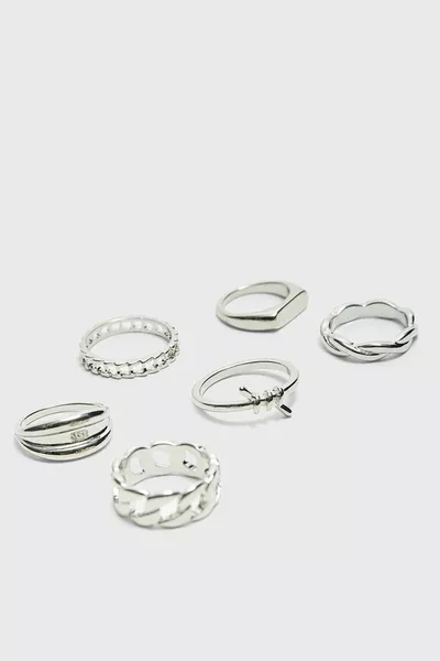 6-Piece Knot Ring Set Silver Color 