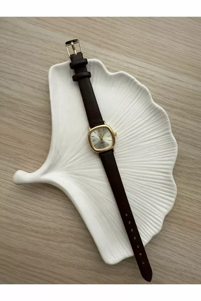 ساعة يد نسائية روبسي عتيقة، ستايل ريترو بسيط، جلد بني، قطعة واحدة