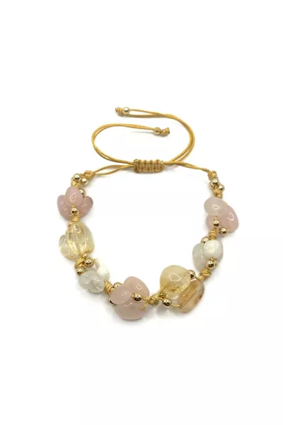 Zertifiziertes Echtes Citrin-Rosenquarz-Mondstein-Hämatit Naturstein Perlen Armband mit Knotenverschluss