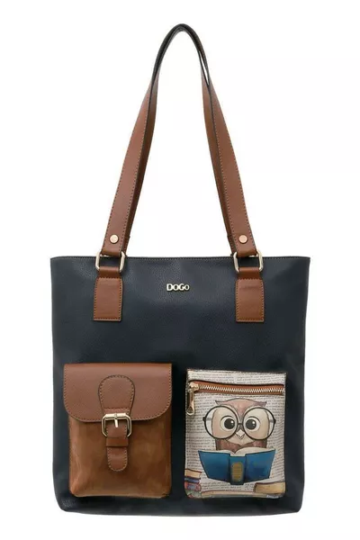 حقيبة كتف نسائية من الجلد النباتي باللون الأزرق الداكن - تصميم The Wise Owl