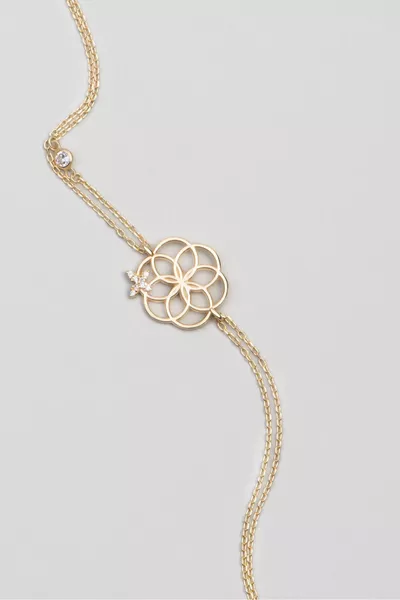 Flower of Life K Yellow Gold Plated  cm Silver Luck Bracelet