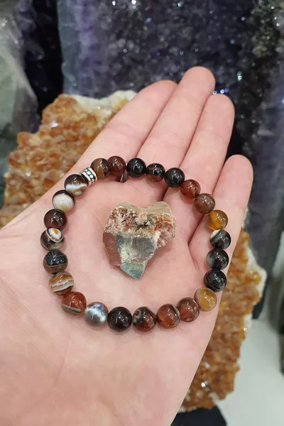 Гривна с естествен камък Akik 8 мм (Камък подарък) Високо качество