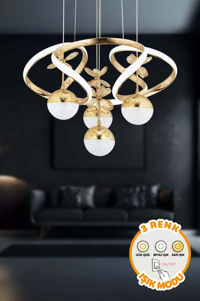 Модерен Luvina Gold 3 Цвята Светлина Функционален LED Полилей с Покритие, Висящ LED Полилей за Хол