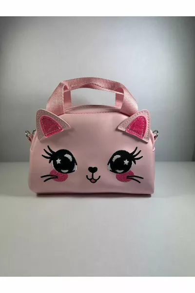 حقيبة كتف للأطفال باللون الوردي مزينة بالقطط واللمعان