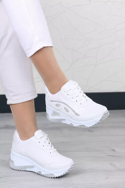 Elaine Beyaz Mat Deri Kadın Spor Ayakkabı