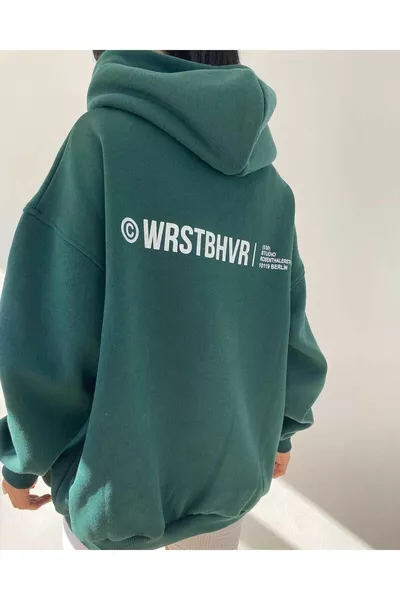 Wrst Printed Unisex Army Green Oversized Hoodie