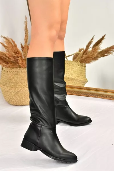 Black Flat Sole Women's Daily Boots 