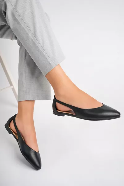 حذاء نسائي جلد طبيعي أسود 