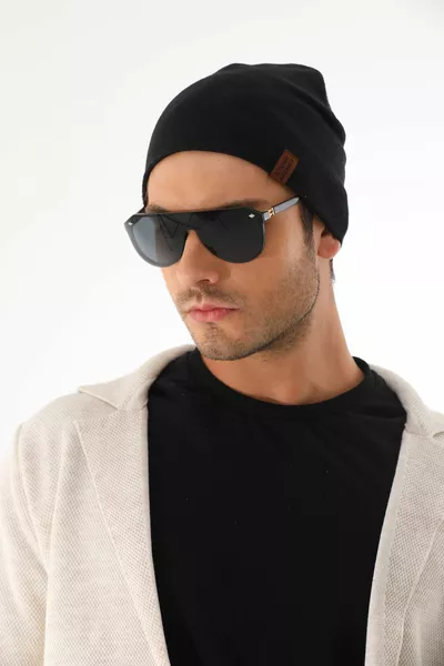 Men's Black Cotton Beanie