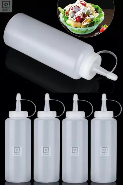 Bottiglia da Preparazione Chef (4 Pezzi) Contenitore per Salse Condite con Coperchio, Olio d'Oliva, Ketchup, Maionese, Bottiglia Dosatrice  Ml