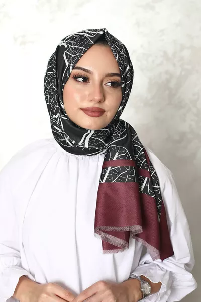 Marble Pattern Burgundy Cotton Scarf