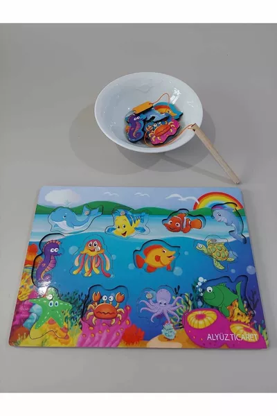 Magnetisches Holz-Angelspiel, Lehrreich, Montessori, Fische Fangen