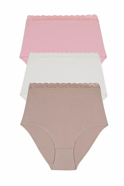 طقم من 3 سراويل داخلية قطنية عالية الخصر