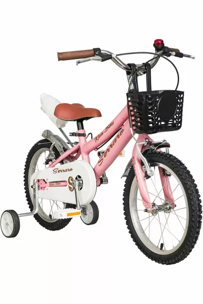 دراجة أطفال بعجلة معدنية، طراز وردي مع واقيات طينية وسلة فاخرة