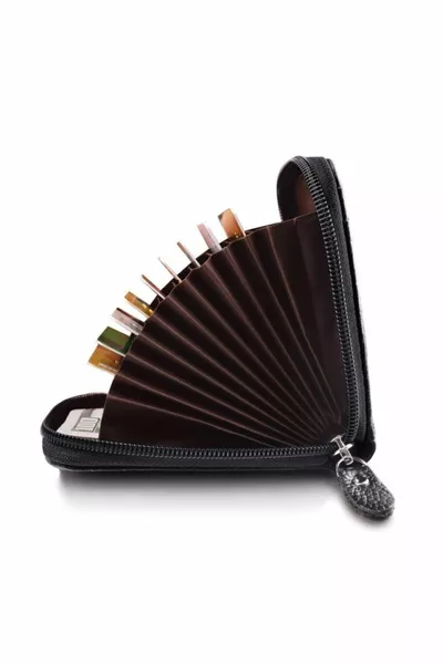 Unisex Zwarte Leren Creditcardhouder met Rits en Vakjes